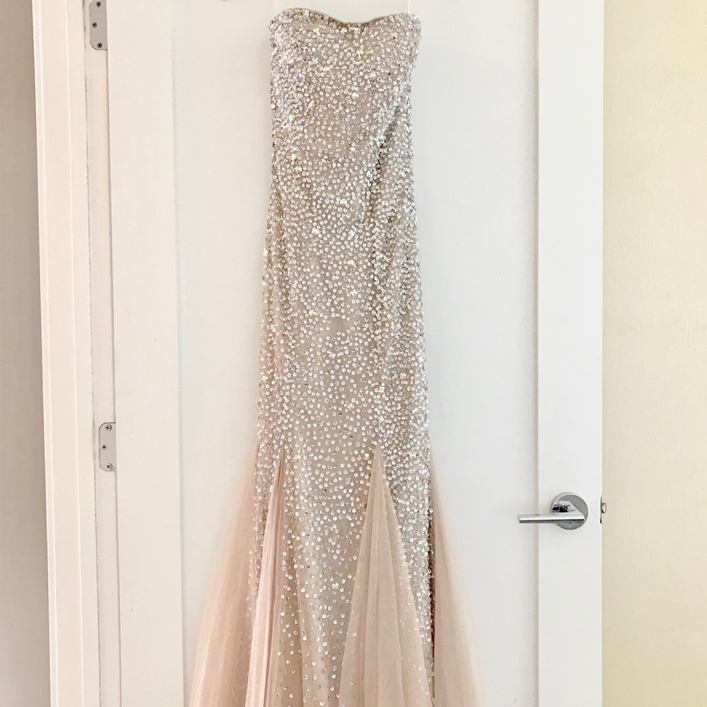Jovani Champagne Sequence Mermaid Prom Dress Gown